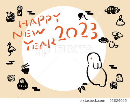 Japanese style handwritten photo frame New Year's card 2023 Year of the Rabbit Japanese style handwritten photo frame New Year's card 2023 Year of the Rabbit 95824035