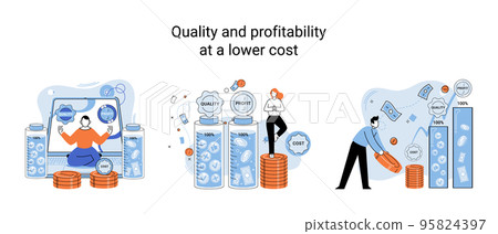 Quality and profitability at lower cost. Businessman manages financial growth. Template investment Quality and profitability at lower cost. Businessman manages financial growth. Template investment 95824397