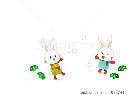 打雪仗兔新年賀卡模板2023兔年 95824453