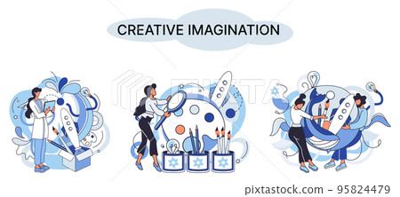 Creative mind, imagination or brainstorm or originative idea concept. Phantasy flow and creativity Creative mind, imagination or brainstorm or originative idea concept. Phantasy flow and creativity 95824479