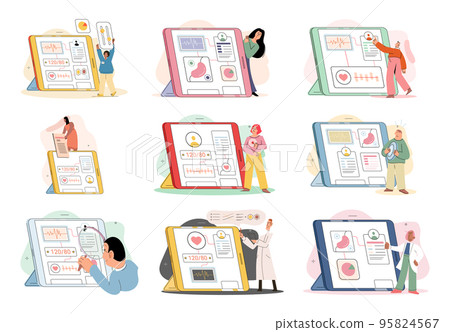 Online medical services mobile application, consultation and prescription medicine, diagnostics metaphor, e-health 95824567