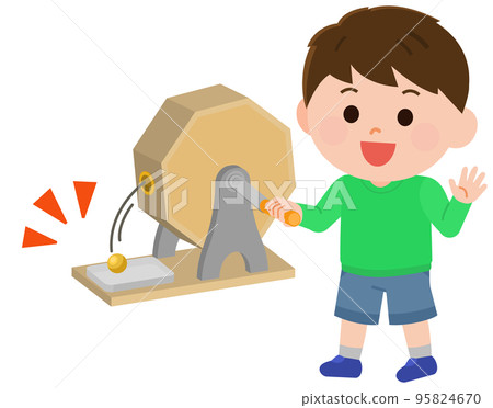 Illustration of a boy spinning a rattle 95824670