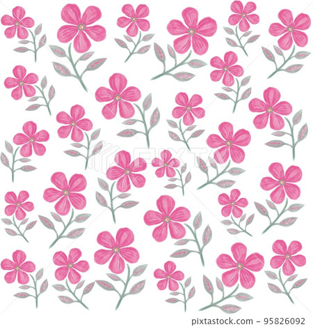 美麗的粉紅色花朵圖案的插圖，五瓣花的背景插圖，可愛的小花朵圖案的插圖素材 95826092