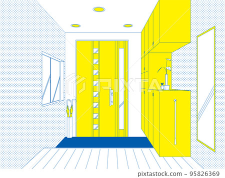 Blue and yellow pop entrance vector illustration 95826369
