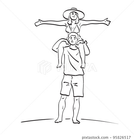 Woman riding meck on her boyfriend illustration vector hand drawn isolated on white background line art. Woman riding meck on her boyfriend illustration vector hand drawn isolated on white background line art. 95826517