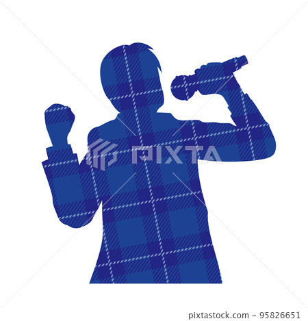 Illustration image of a male office worker singing a song Check pattern 95826651