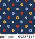 Seamless pattern with colored plain Christmas balls. Snowflake pattern. Festive flat style design for packaging and print. Vector 95827418