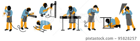 Welder workers welding pipes and constructions set 95828257
