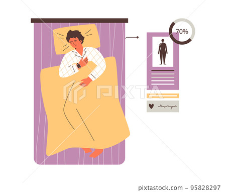 Sleep tracker device monitoring slumber, flat vector illustration isolated. 95828297