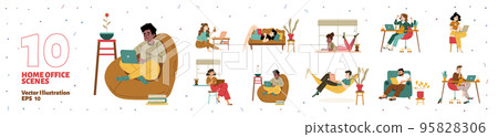 Set freelancers work at home office illustration 95828306