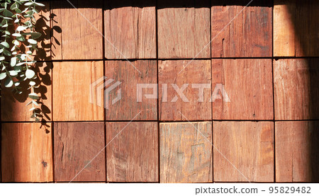 wooden blocks background under sunlight 95829482