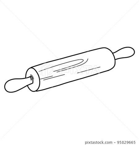 Hand drawn sketch of roller for dough. Line drawing. Single element for logo, starionery, label and packaging. Doodle illustration isolated on white. For receipt and cooking design. Hand drawn sketch of roller for dough. Line drawing. Single element for logo, starionery, label and packaging. Doodle illustration isolated on white. For receipt and cooking design. 95829665