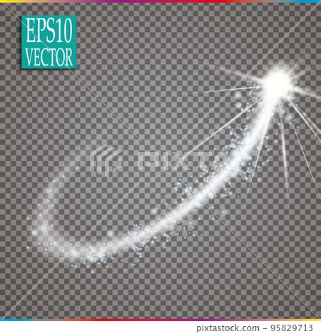 Set of magic glowing spark swirl trail effect isolated on transparent background. Bokeh glitter wave line with flying sparkling flash lights. Vector illustration Set of magic glowing spark swirl trail effect isolated on transparent background. Bokeh glitter wave line with flying sparkling flash lights. Vector illustration 95829713