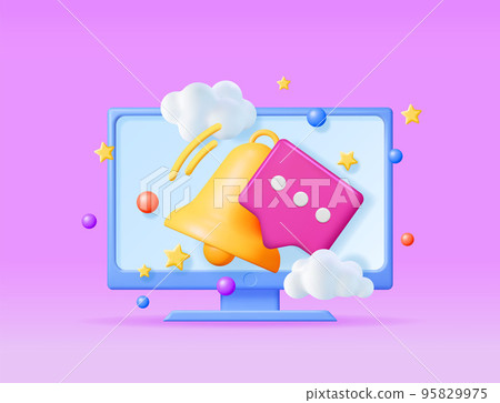 3D Notification Popup with Bell in Computer 3D Notification Popup with Bell in Computer 95829975