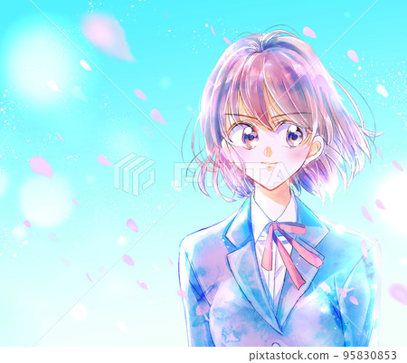 Female student Bust-up Strong cherry blossom storm Female student Bust-up Strong cherry blossom storm 95830853