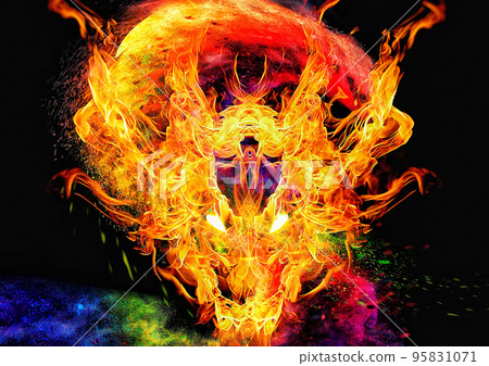 一條五顏六色的火龍在黑暗中旋轉的 3d 插圖 95831071