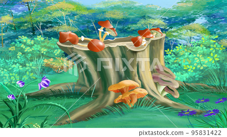 Mushrooms on a stump in the forest Mushrooms on a stump in the forest 95831422