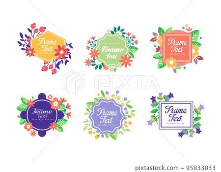 Floral Geometrical Frame Design with Blooming Flowers and Twigs Vector Set 95833033