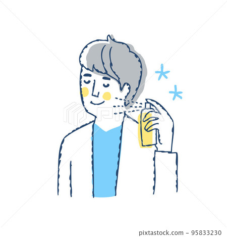 man spraying his neck man spraying his neck 95833230