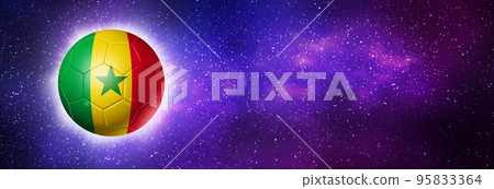 Soccer football ball with Senegal flag. Space background. Illustration, banner Soccer football ball with Senegal flag. Space background. Illustration, banner 95833364