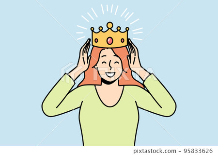 Smiling confident woman with crown on head  95833626