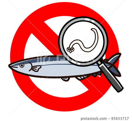異尖線蟲出沒的秋刀魚和禁止標記 異尖線蟲出沒的秋刀魚和禁止標記 95833717