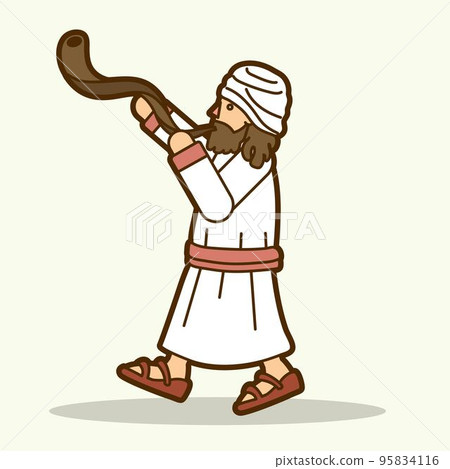 Jewish Blowing the Shofar Kudu Horn Cartoon Graphic Vector Jewish Blowing the Shofar Kudu Horn Cartoon Graphic Vector 95834116