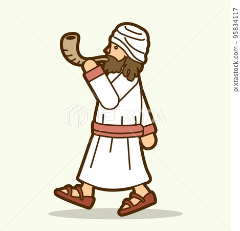 Jewish Blowing the Shofar Sheep Horn Cartoon Graphic Vector Jewish Blowing the Shofar Sheep Horn Cartoon Graphic Vector 95834117