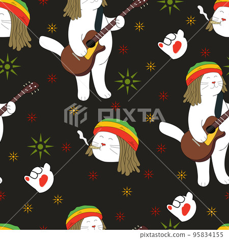 Seamless pattern of reggae cat. Seamless pattern of reggae cat. 95834155