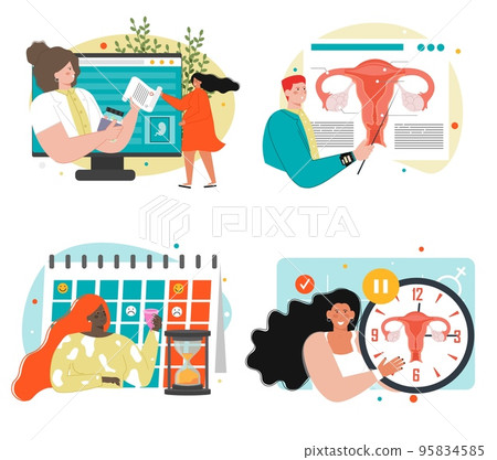 Gynecologist and women health vector scene set 95834585