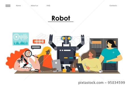 Landing page with vector people building robot Landing page with vector people building robot 95834599