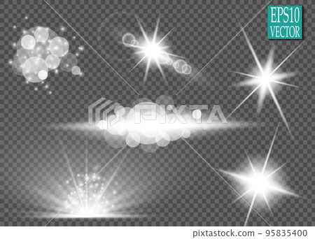 Set of glow light effect stars bursts with sparkles isolated on transparent background. For illustration template art design, banner for Christmas celebrate, magic flash energy ray 95835400