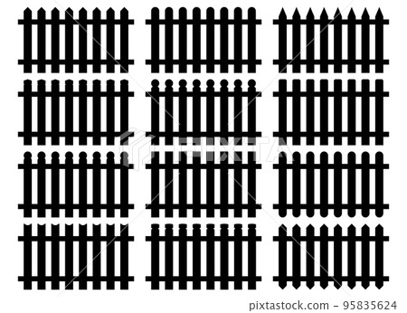Set of fence silhouette in flat style vector illustration. Black fence isolated on white Set of fence silhouette in flat style vector illustration. Black fence isolated on white 95835624