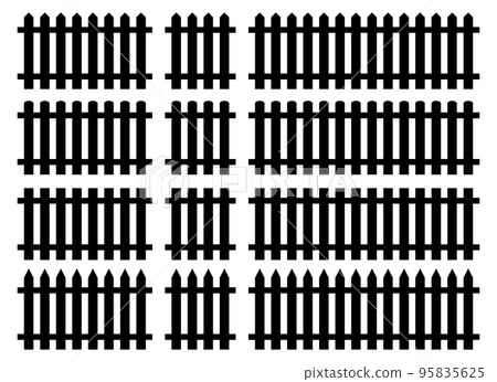 Set of fence silhouette in flat style vector illustration. Black fence isolated on white Set of fence silhouette in flat style vector illustration. Black fence isolated on white 95835625
