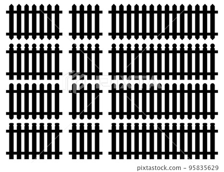 Set of fence silhouette in flat style vector illustration. Black fence isolated on white Set of fence silhouette in flat style vector illustration. Black fence isolated on white 95835629