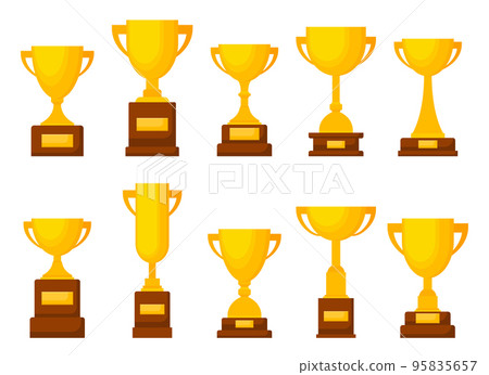 Award trophy goblet. Gold cup in flat design. Vector illustration 95835657