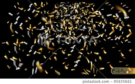 Gold and silver confetti. Vector festive illustration of a falling shiny confetti glitters isolated on a transparent checkered background. Gold and silver confetti. Vector festive illustration of a falling shiny confetti glitters isolated on a transparent checkered background. 95835681