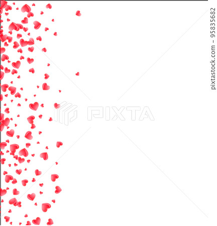 Heart confetti of Valentines petals falling on transparent background. 95835682