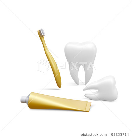 Realistic tube mockup toothpaste, white teeth and toothbrush. Vector illustration Realistic tube mockup toothpaste, white teeth and toothbrush. Vector illustration 95835714