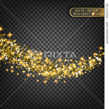 Vector festive illustration of falling shiny particles and stars isolated on transparent background. Vector festive illustration of falling shiny particles and stars isolated on transparent background. 95835716
