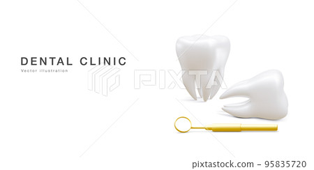 Realistic tooth and dental mirror for teeth isolated on white background. Medical dentist tool. Dentistry, healthcare, hygiene Concept. Vector illustration Realistic tooth and dental mirror for teeth isolated on white background. Medical dentist tool. Dentistry, healthcare, hygiene Concept. Vector illustration 95835720