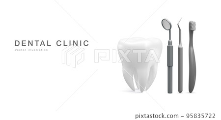 Realistic tooth and dental tools for teeth isolated on white background. Medical dentist tool. Dentistry, healthcare, hygiene Concept. Vector illustration Realistic tooth and dental tools for teeth isolated on white background. Medical dentist tool. Dentistry, healthcare, hygiene Concept. Vector illustration 95835722