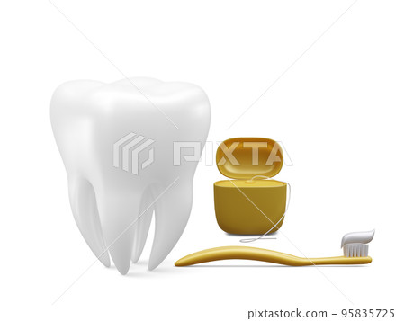 Realistic tooth and dental tools for teeth isolated on white background. Medical dentist tool. Dentistry, healthcare, hygiene Concept. Vector illustration 95835725