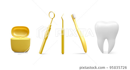 Realistic dental tools isolated on white background. Concept of teeth dental care. Vector illustration 95835726