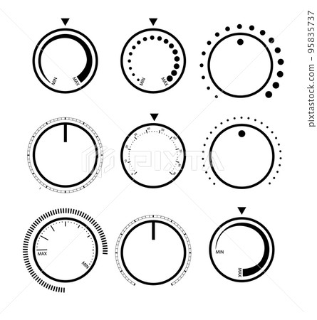 Adjustment dial. Rotary dials with round scale volume level knob and round controller Adjustment dial. Rotary dials with round scale volume level knob and round controller 95835737