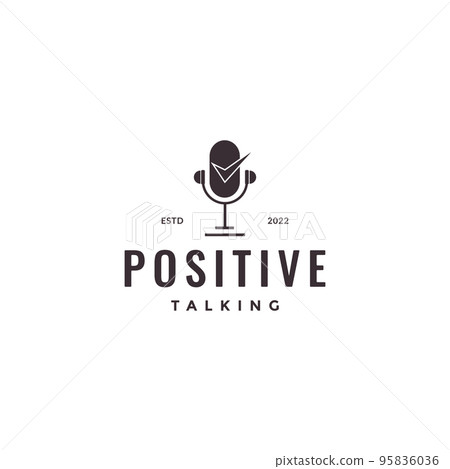 modern microphone with checkmark logo design 95836036