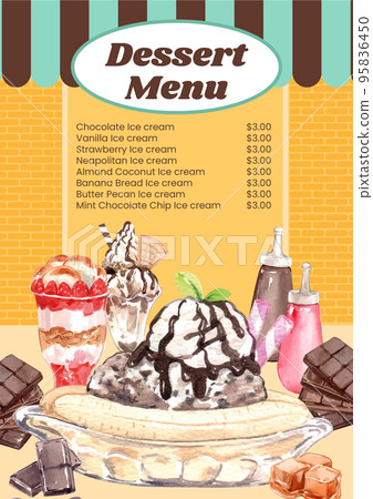 Menu template with sundae ice cream concept, watercolor style 95836450