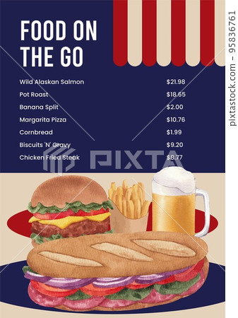 Menu template with American fastfood concept, watercolor style Menu template with American fastfood concept, watercolor style 95836761