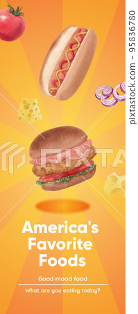 Infographic template with American fastfood concept, watercolor style 95836780