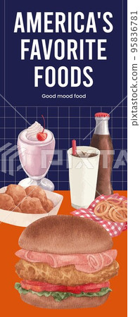 Infographic template with American fastfood concept, watercolor style Infographic template with American fastfood concept, watercolor style 95836781